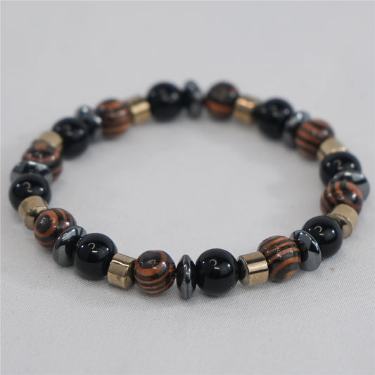 Hematite and Rustic Stone Stretch Bracelet: Modern Edge